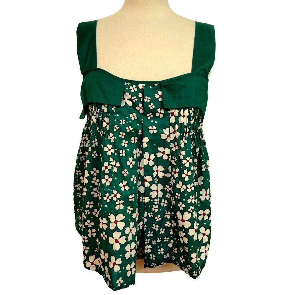 Lapis Daisy Floral Print Top Sz Lg  Cotton Gathered Front Square Neckline NEW